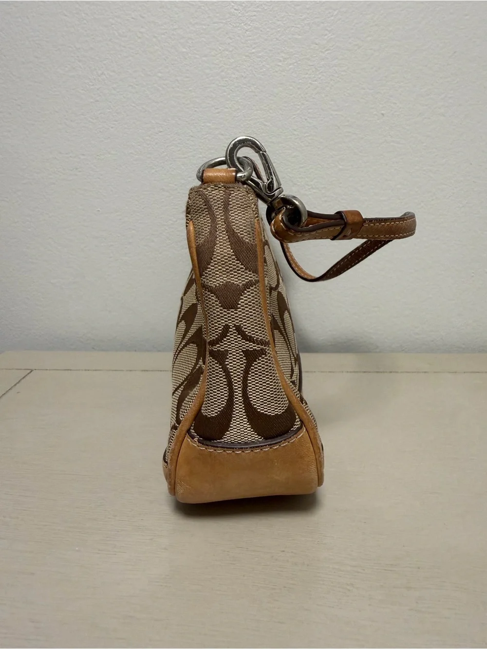 Vintage COACH Signature Canvas Demi Pouch Bag 6094 Brown Tan w/ Dust Bag